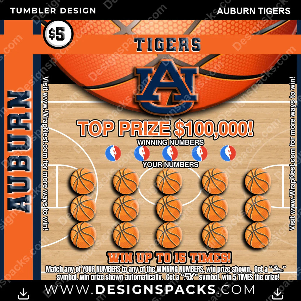 College Sport Lottery Ticket (BASKETBALL) Auburn Tigers NCAA College Sport Tumbler Digital Wrap Design Download