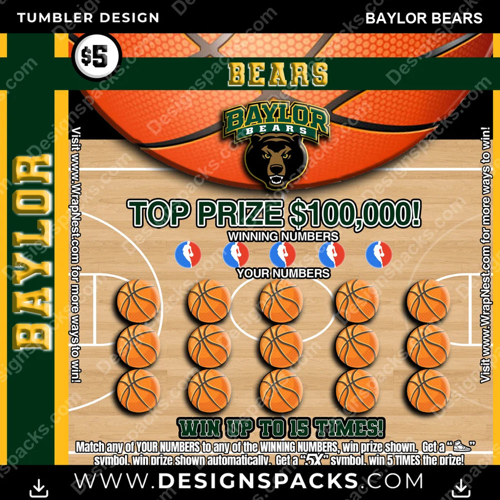 College Sport Lottery Ticket (BASKETBALL) Baylor Bears NCAA College Sport Tumbler Digital Wrap Design Download