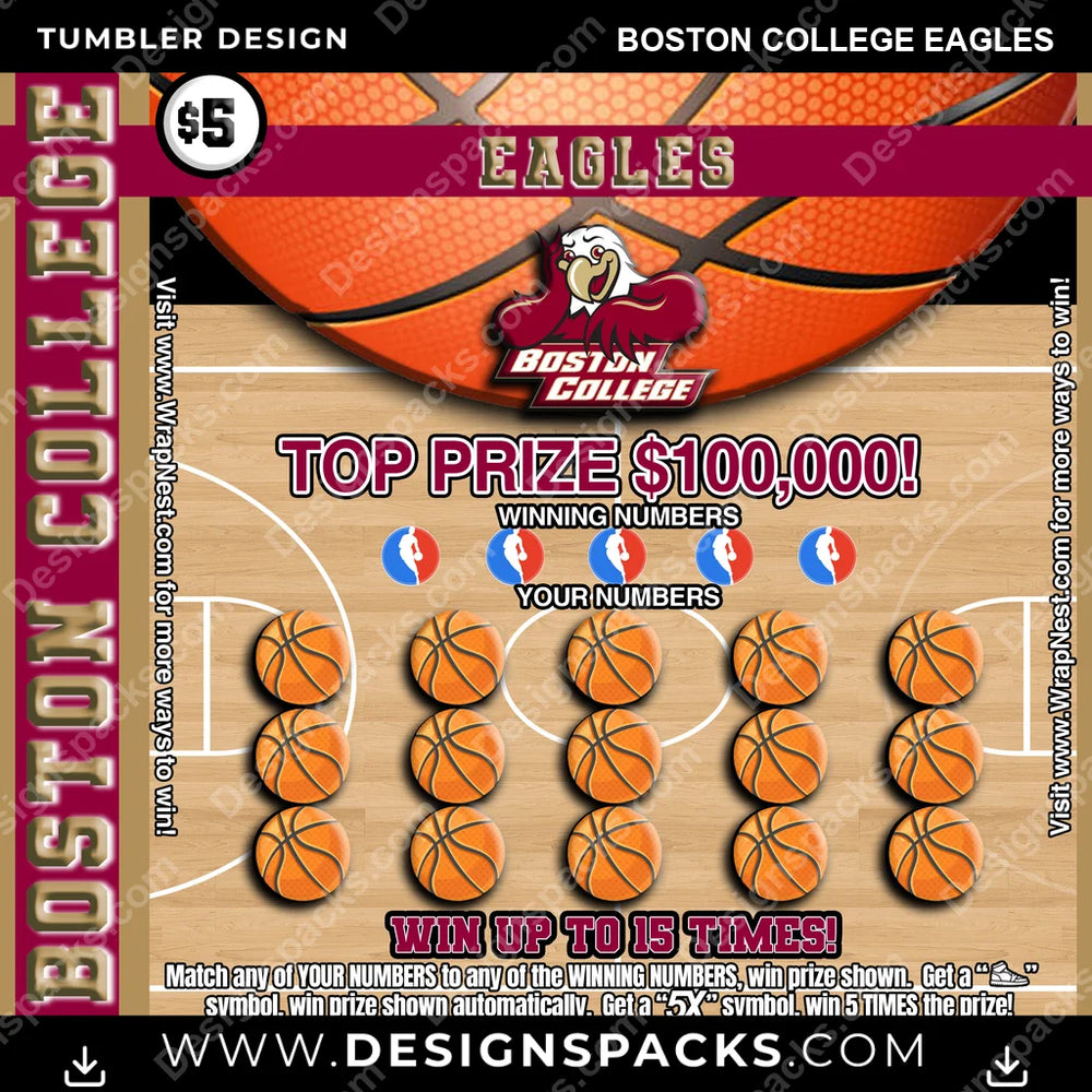 College Sport Lottery Ticket (BASKETBALL) Boston College Eagles NCAA College Sport Tumbler Digital Wrap Design Download