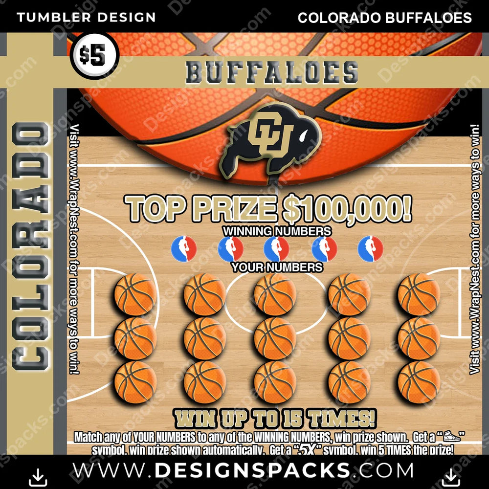 College Sport Lottery Ticket (BASKETBALL) Colorado Buffaloes NCAA College Sport Tumbler Digital Wrap Design Download
