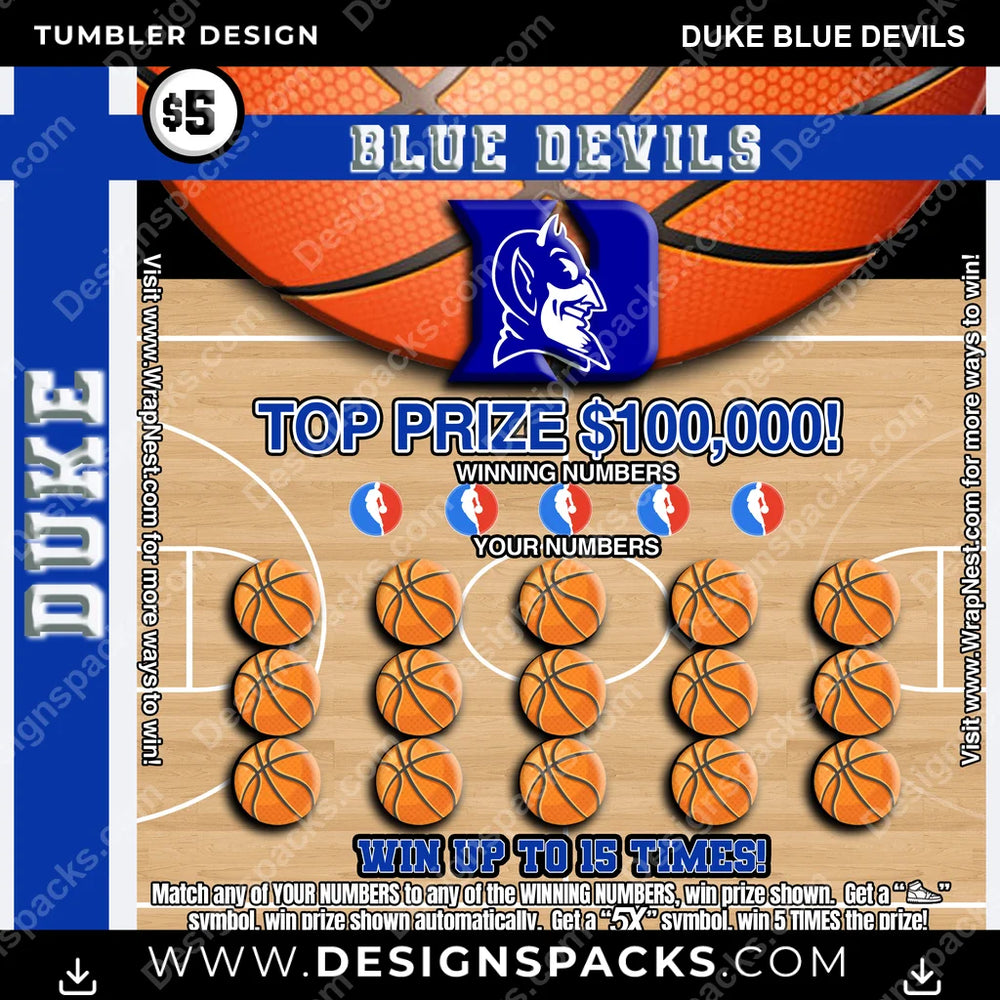 College Sport Lottery Ticket (BASKETBALL) Duke Blue Devils NCAA College Sport Tumbler Digital Wrap Design Download