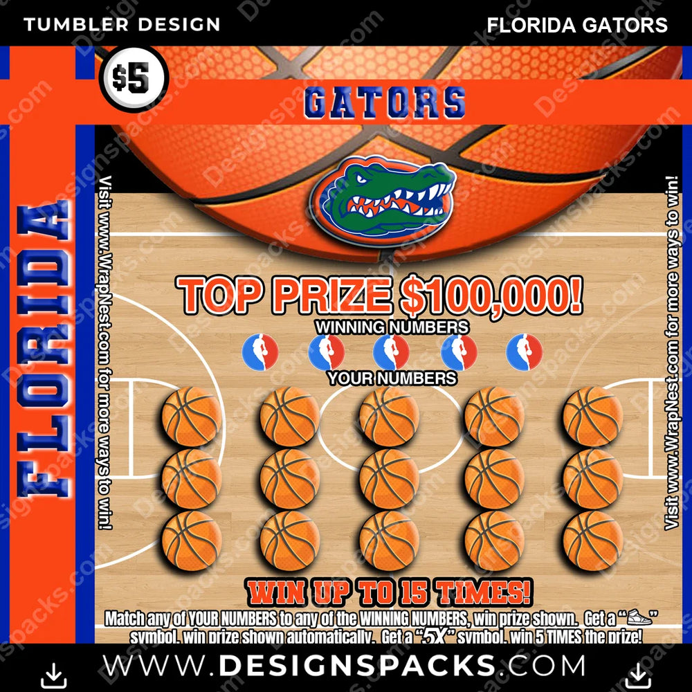 College Sport Lottery Ticket (BASKETBALL) Florida Gators NCAA College Sport Tumbler Digital Wrap Design Download