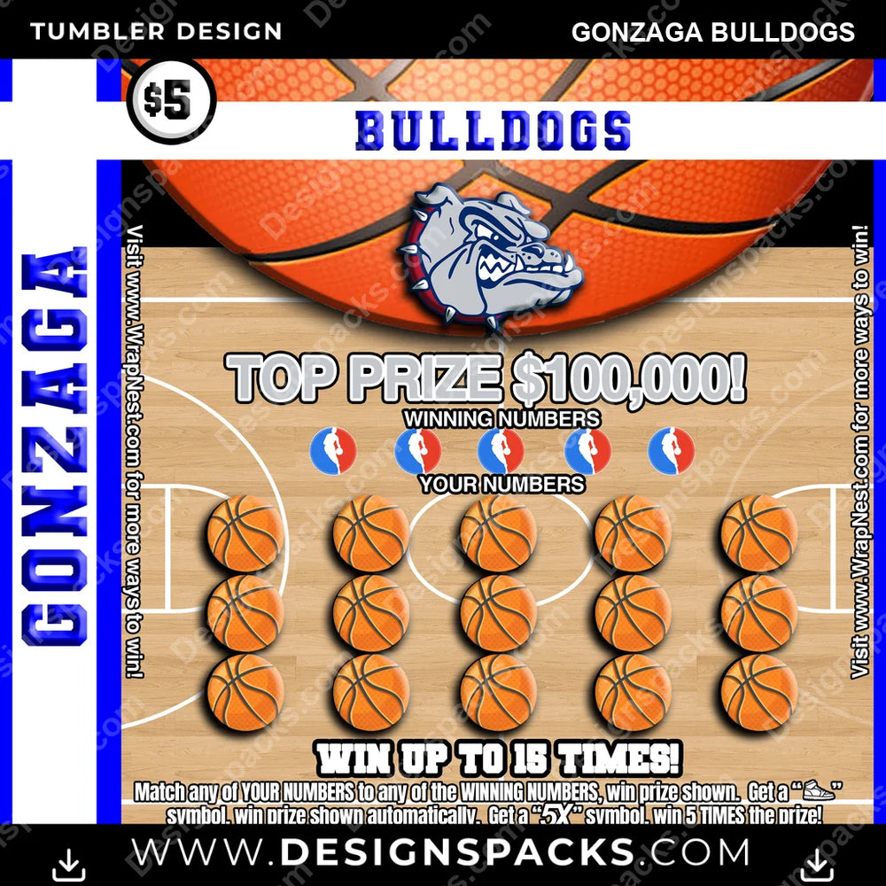 College Sport Lottery Ticket (BASKETBALL) Gonzaga Bulldogs NCAA College Sport Tumbler Digital Wrap Design Download