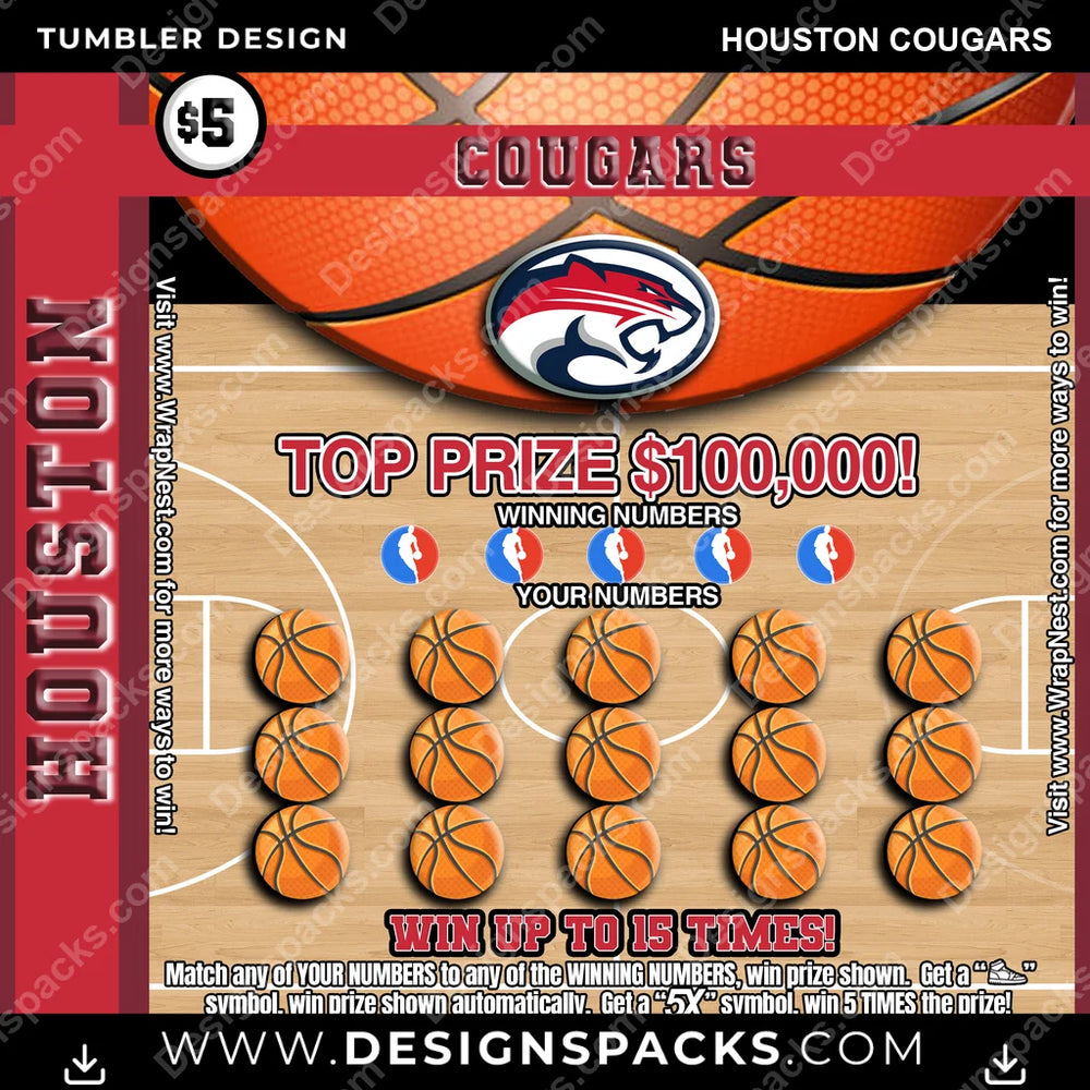 College Sport Lottery Ticket (BASKETBALL) Houston Cougars NCAA College Sport Tumbler Digital Wrap Design Download