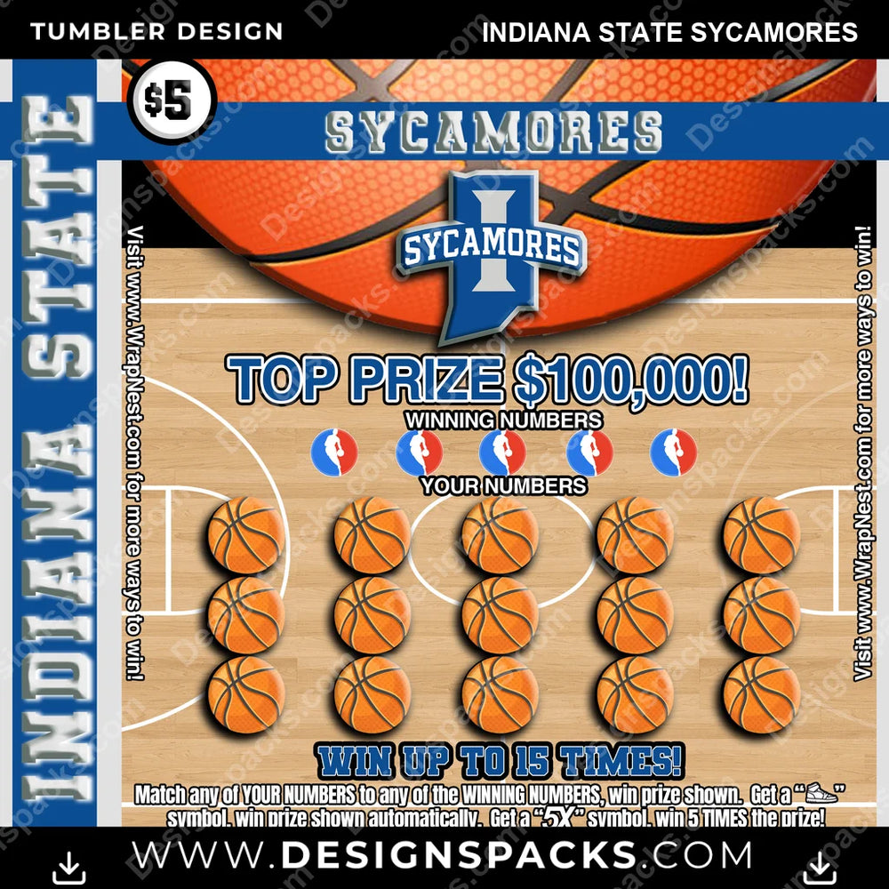 College Sport Lottery Ticket (BASKETBALL) Indiana State Sycamores NCAA College Sport Tumbler Digital Wrap Design Download