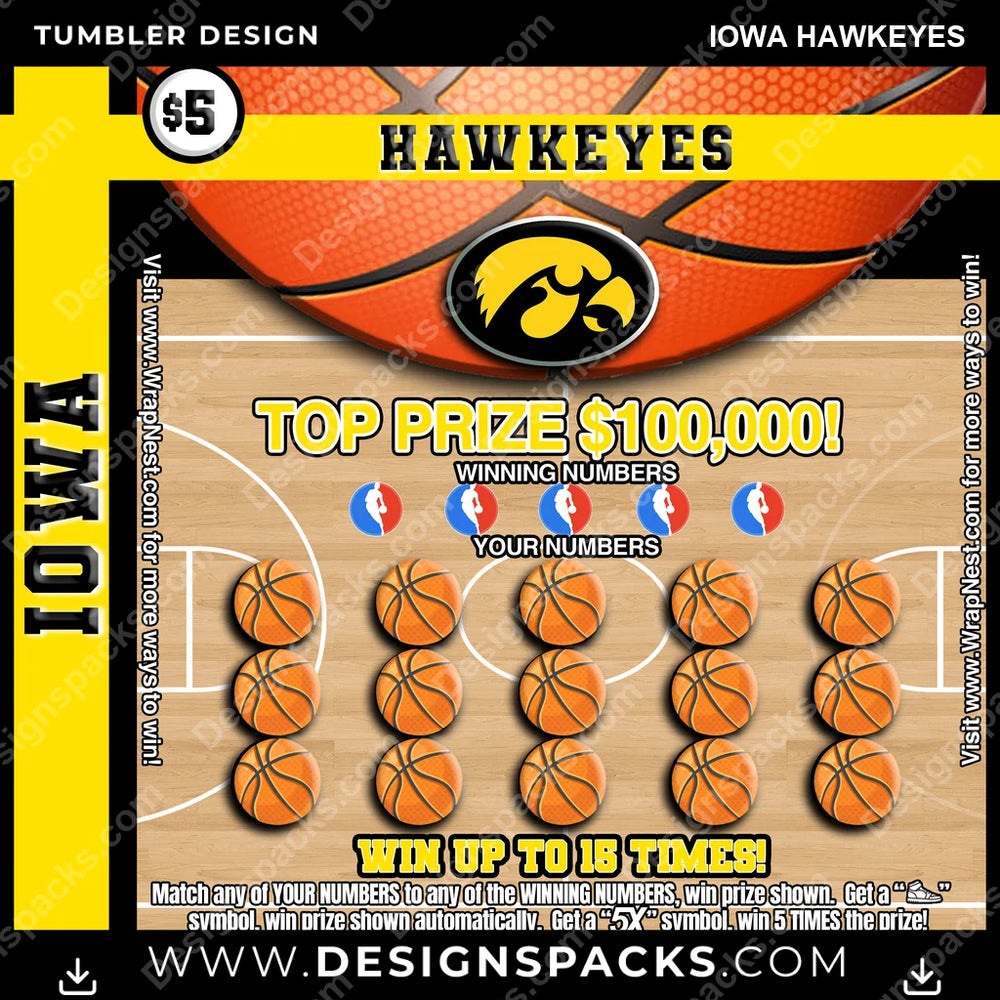 College Sport Lottery Ticket (BASKETBALL) Iowa Hawkeyes NCAA College Sport Tumbler Digital Wrap Design Download