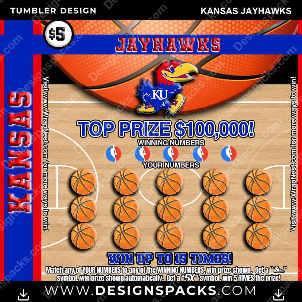 College Sport Lottery Ticket (BASKETBALL) Kansas Jayhawks NCAA College Sport Tumbler Digital Wrap Design Download