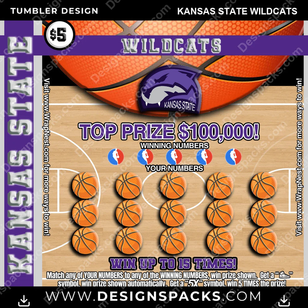 College Sport Lottery Ticket (BASKETBALL) Kansas State Wildcats NCAA College Sport Tumbler Digital Wrap Design Download