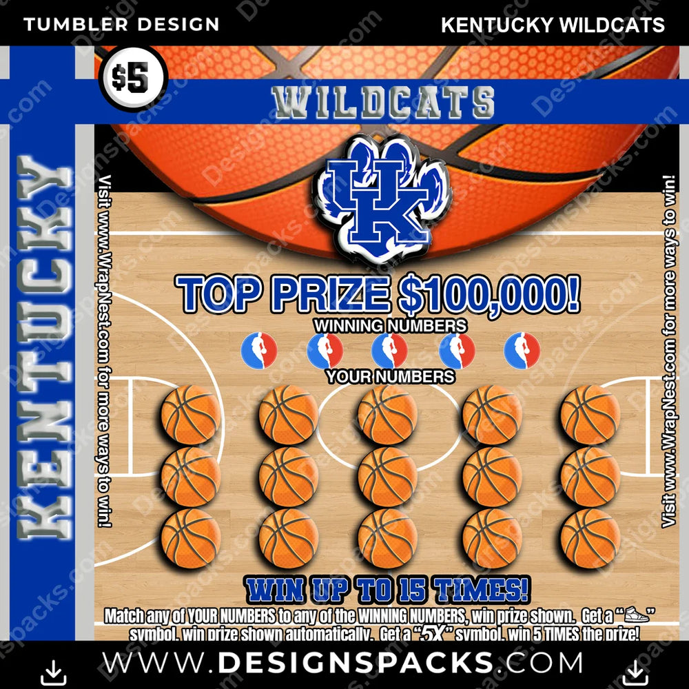 College Sport Lottery Ticket (BASKETBALL) Kentucky Wildcats NCAA College Sport Tumbler Digital Wrap Design Download
