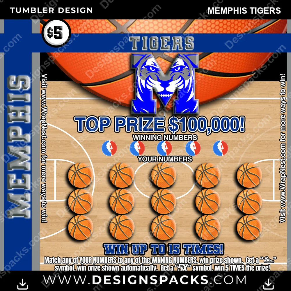 College Sport Lottery Ticket (BASKETBALL) Memphis Tigers NCAA College Sport Tumbler Digital Wrap Design Download