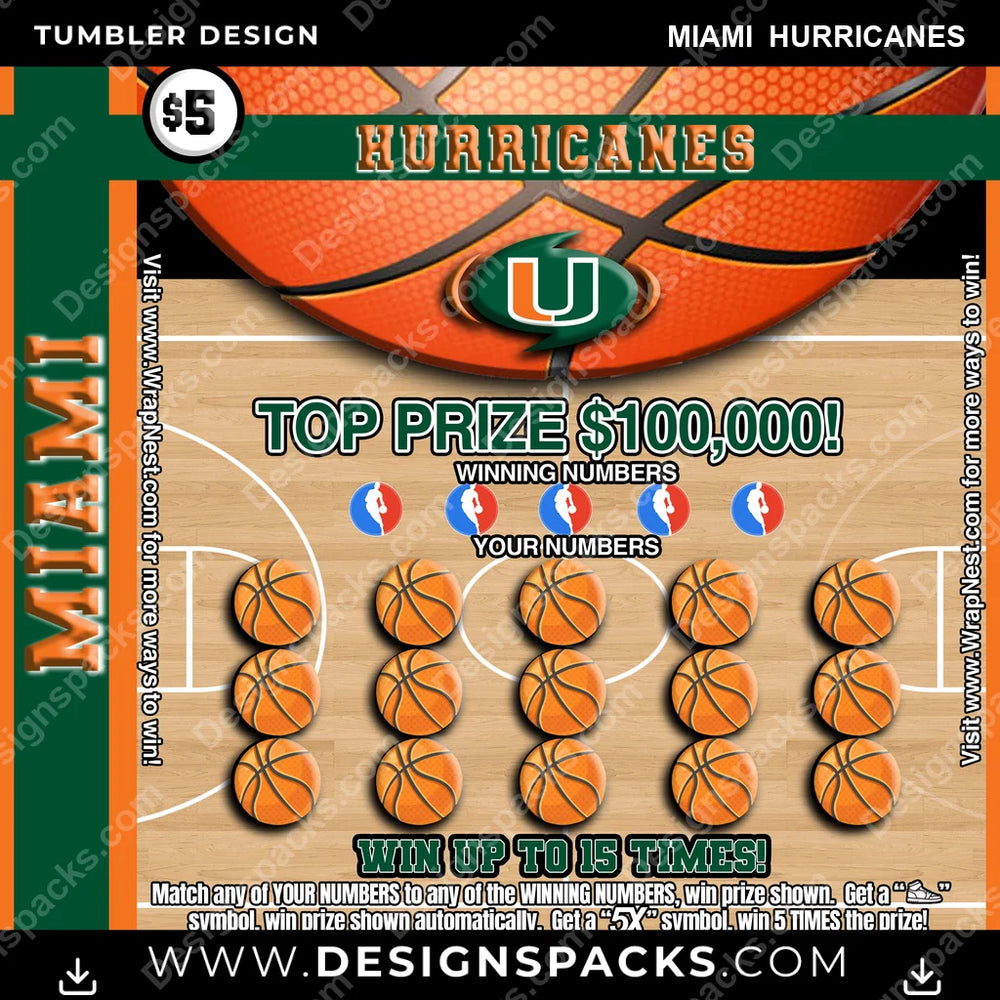 College Sport Lottery Ticket (BASKETBALL) Miami Hurricanes NCAA College Sport Tumbler Digital Wrap Design Download