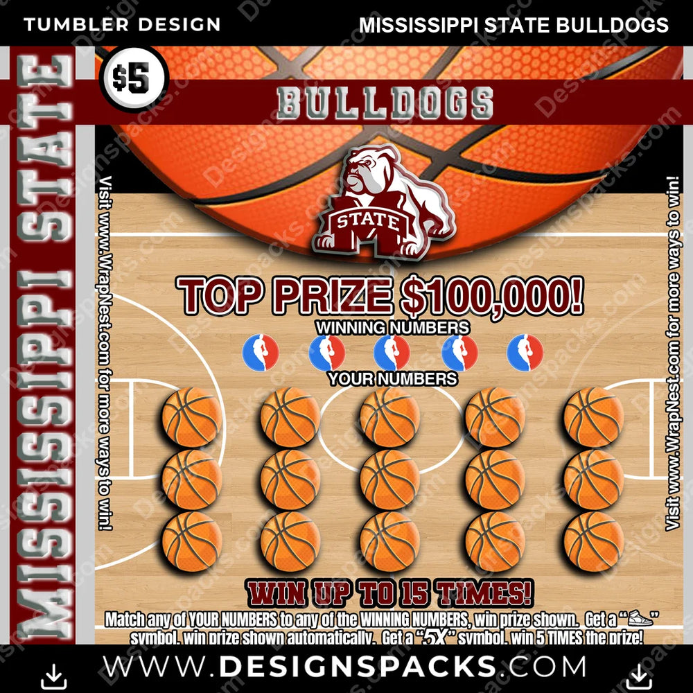 College Sport Lottery Ticket (BASKETBALL) Mississippi State Bulldogs NCAA College Sport Tumbler Digital Wrap Design Download