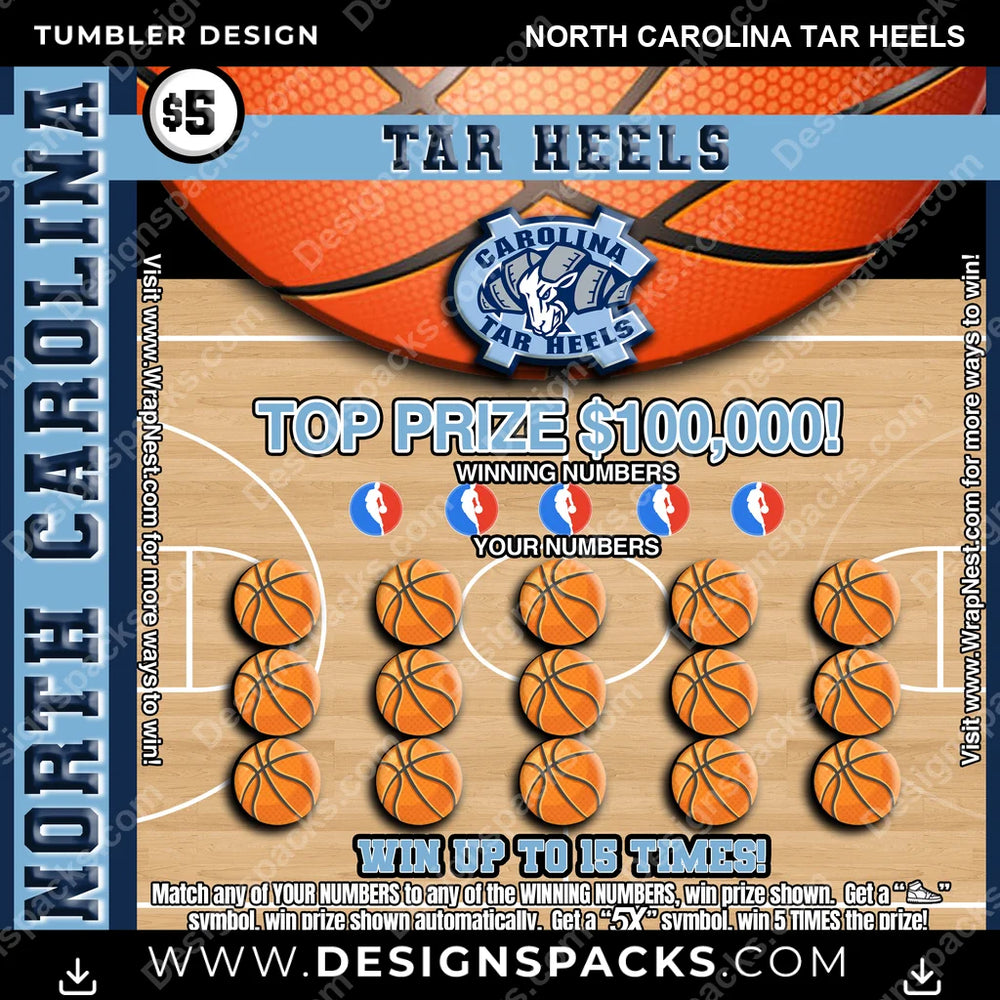 College Sport Lottery Ticket (BASKETBALL) North Carolina Tar Heels NCAA College Sport Tumbler Digital Wrap Design Download