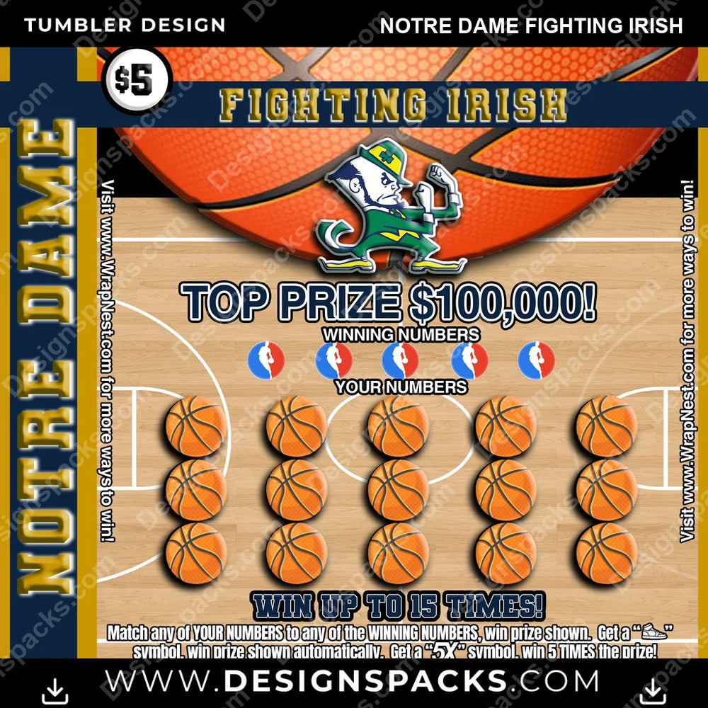 College Sport Lottery Ticket (BASKETBALL) Notre Dame Fighting Irish NCAA College Sport Tumbler Digital Wrap Design Download
