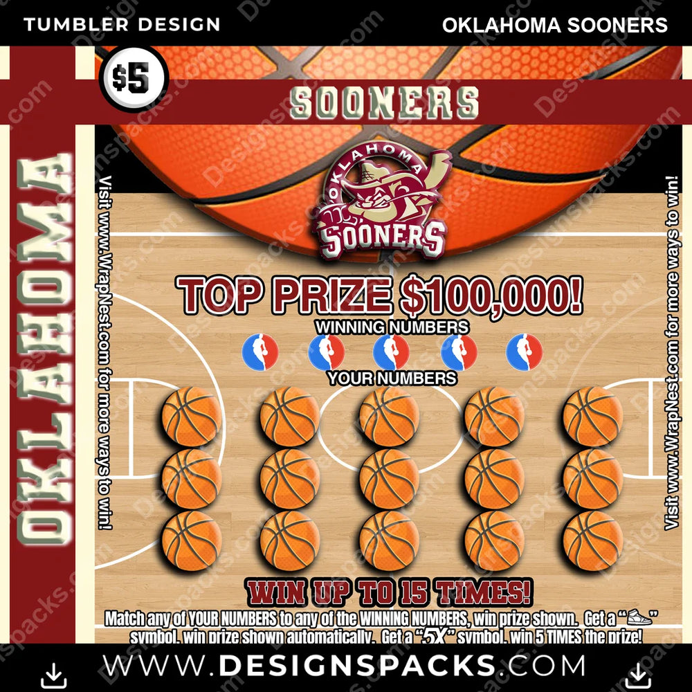 College Sport Lottery Ticket (BASKETBALL) Oklahoma Sooners NCAA College Sport Tumbler Digital Wrap Design Download