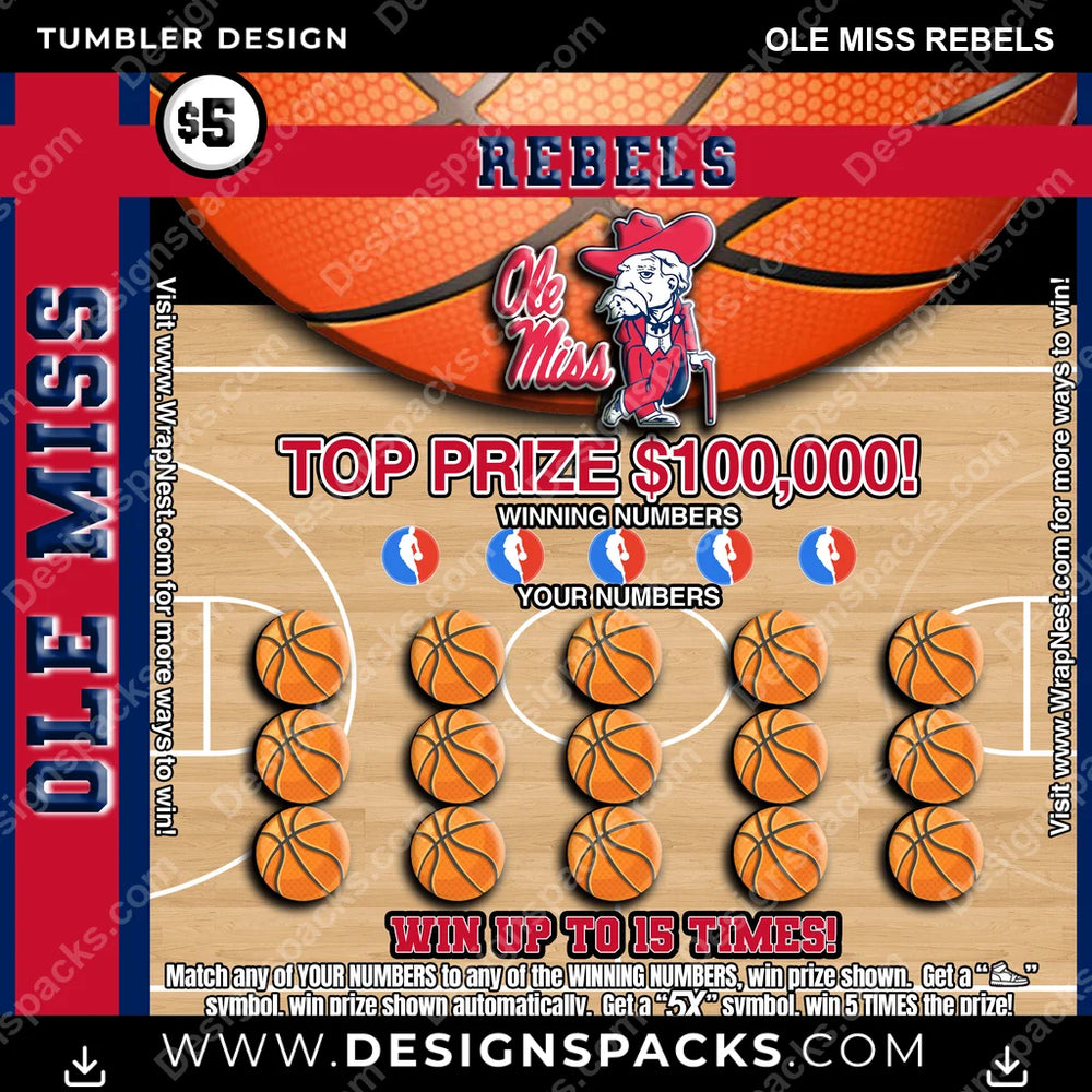 College Sport Lottery Ticket (BASKETBALL) Ole Miss Rebels NCAA College Sport Tumbler Digital Wrap Design Download