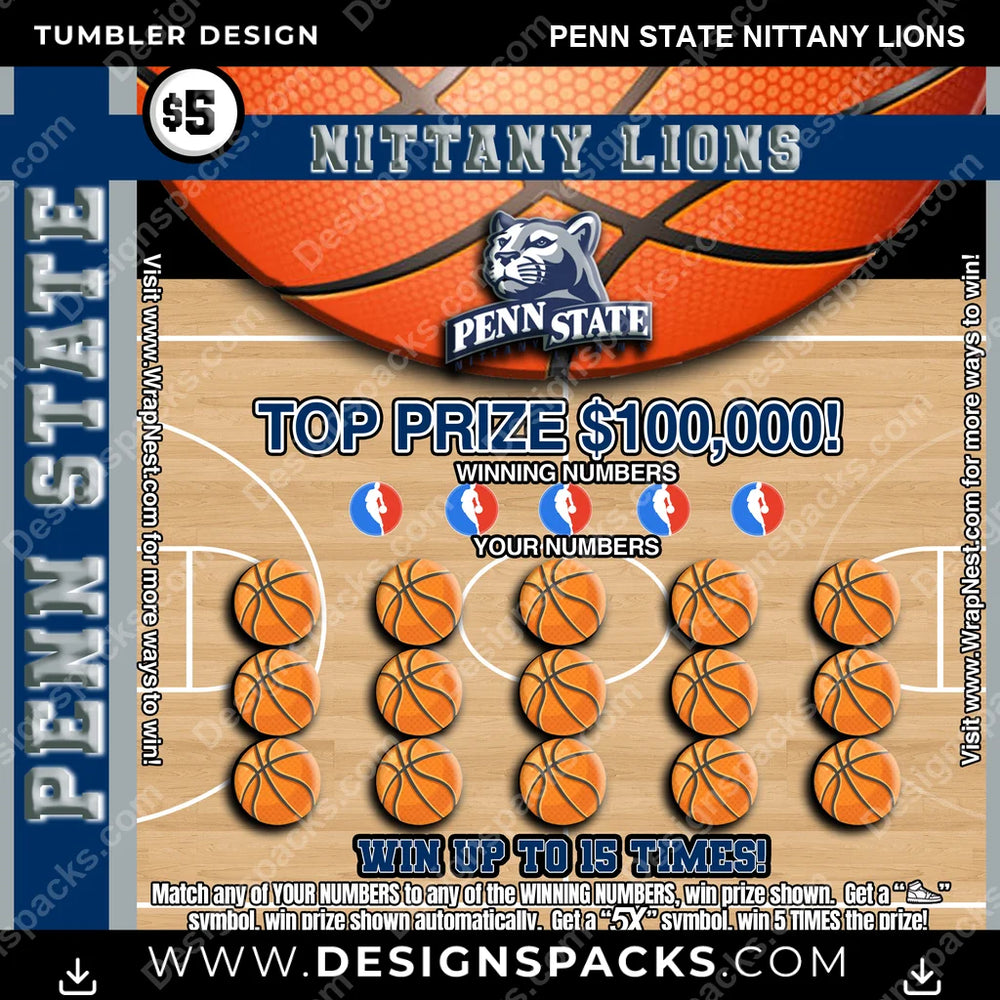 College Sport Lottery Ticket (BASKETBALL) Penn State Nittany Lions NCAA College Sport Tumbler Digital Wrap Design Download