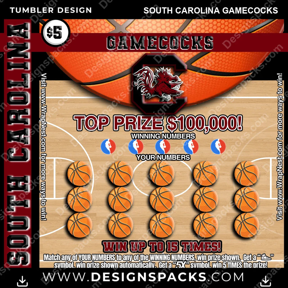College Sport Lottery Ticket (BASKETBALL) South Carolina Gamecocks NCAA College Sport Tumbler Digital Wrap Design Download