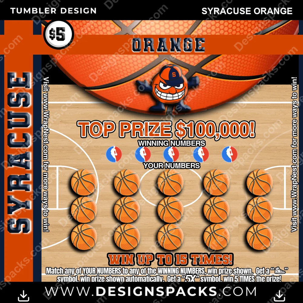 College Sport Lottery Ticket (BASKETBALL) Syracuse Orange NCAA College Sport Tumbler Digital Wrap Design Download