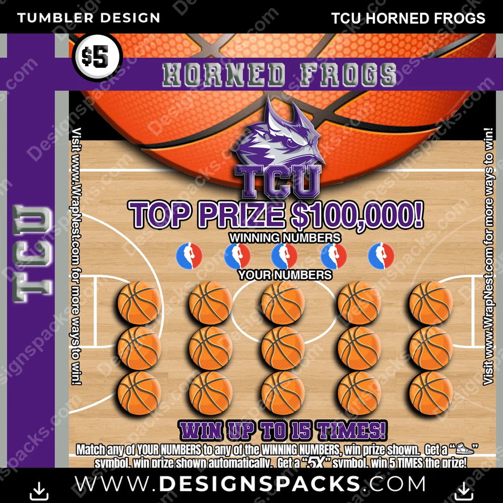College Sport Lottery Ticket (BASKETBALL) TCU Horned Frogs NCAA College Sport Tumbler Digital Wrap Design Download
