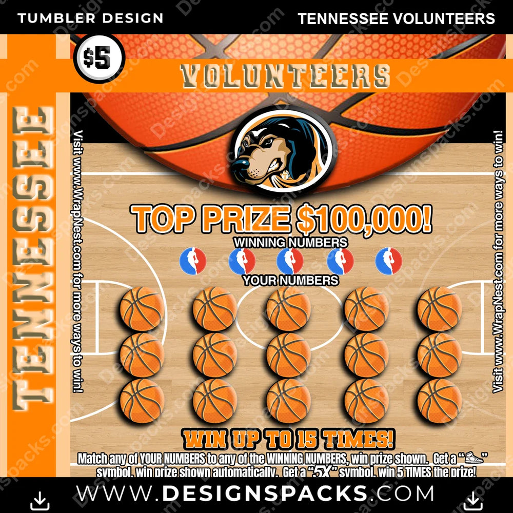 College Sport Lottery Ticket (BASKETBALL) Tennessee Volunteers NCAA College Sport Tumbler Digital Wrap Design Download