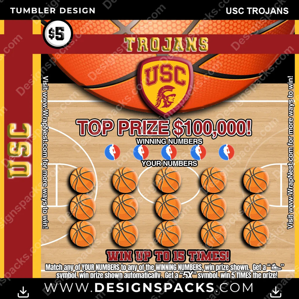 College Sport Lottery Ticket (BASKETBALL) USC Trojans NCAA College Sport Tumbler Digital Wrap Design Download