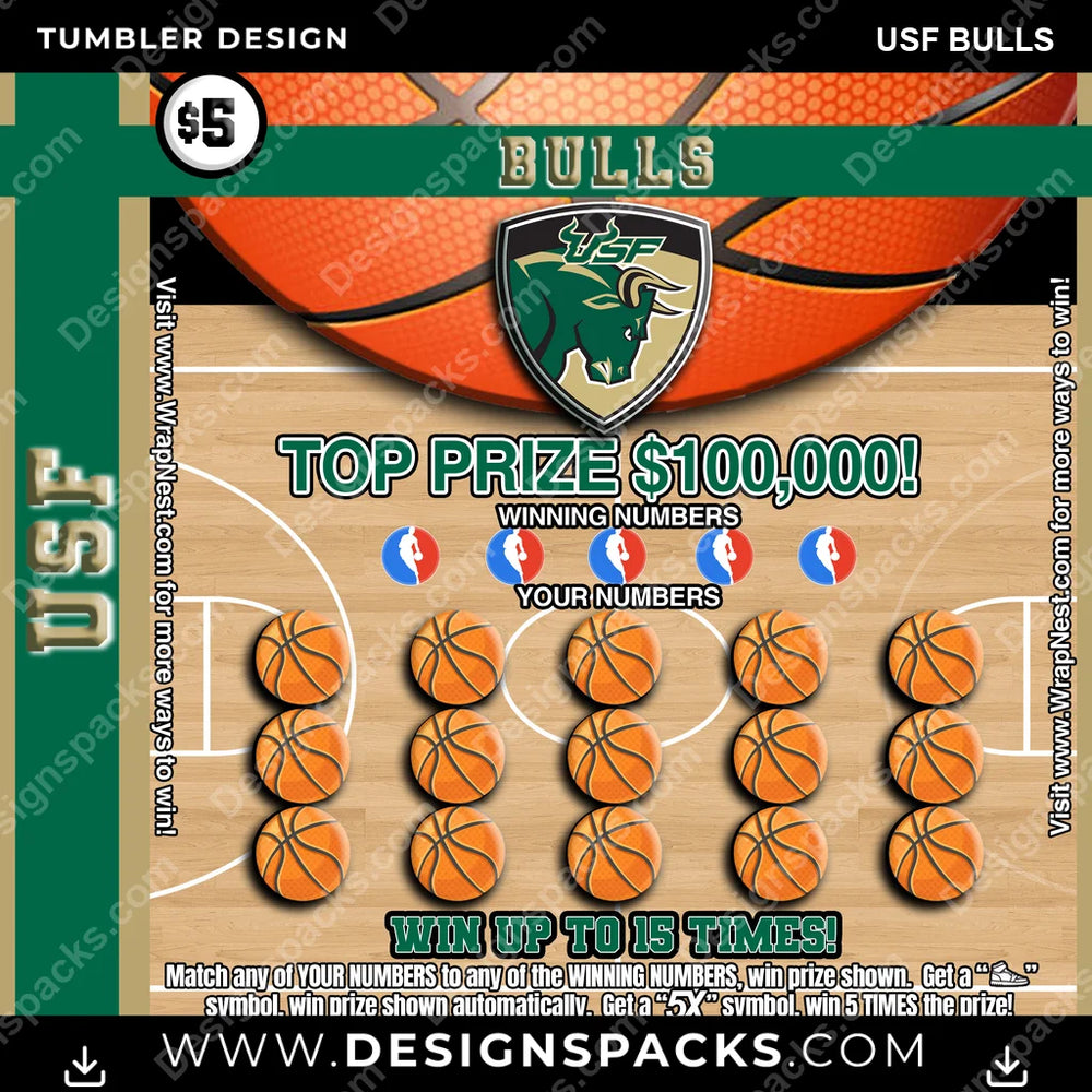College Sport Lottery Ticket (BASKETBALL) USF Bulls NCAA College Sport Tumbler Digital Wrap Design Download