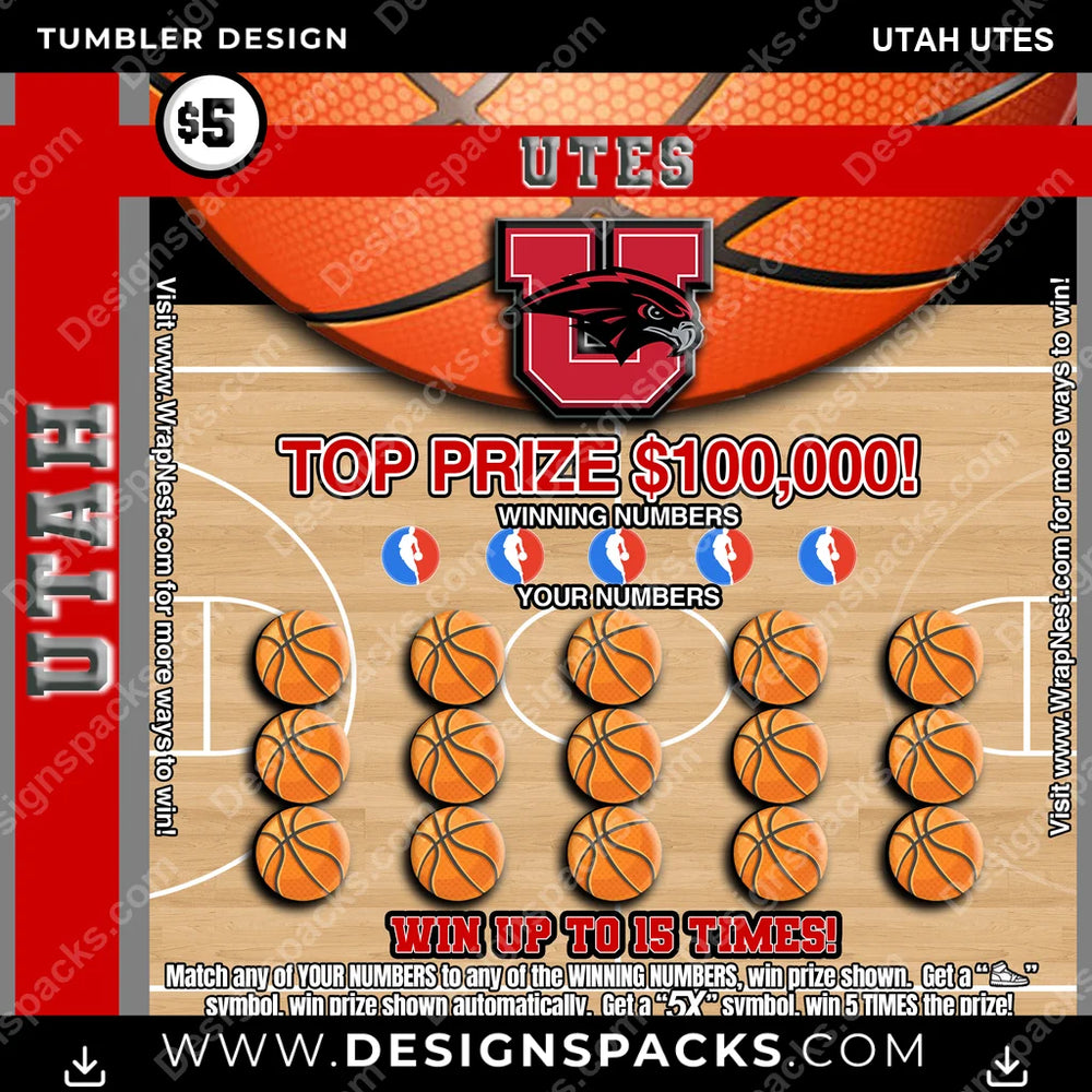 College Sport Lottery Ticket (BASKETBALL) Utah Utes NCAA College Sport Tumbler Digital Wrap Design Download