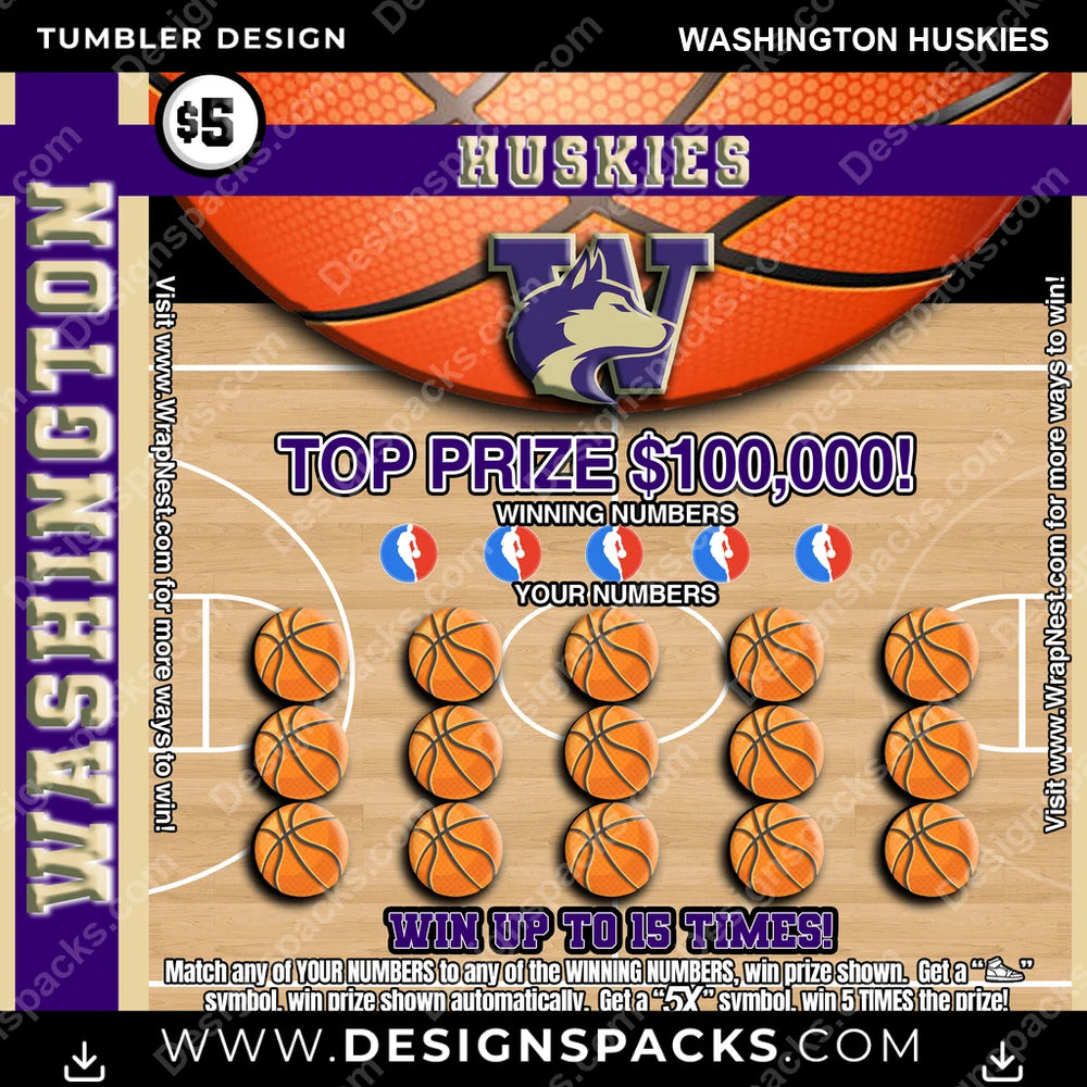 College Sport Lottery Ticket (BASKETBALL) Washington Huskies NCAA College Sport Tumbler Digital Wrap Design Download