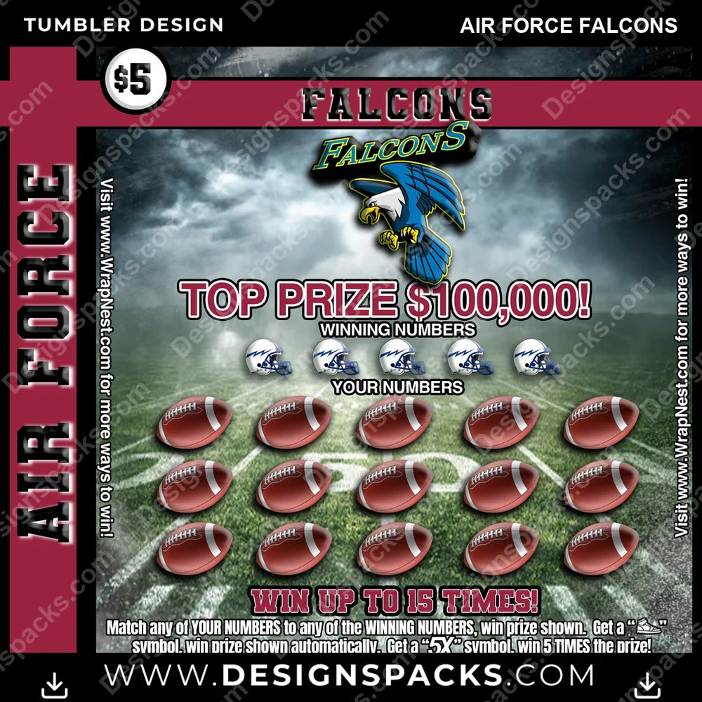 College Sport Lottery Ticket (FOOTBALL) Air Force Falcons NCAA College Sport Tumbler Digital Wrap Design Download