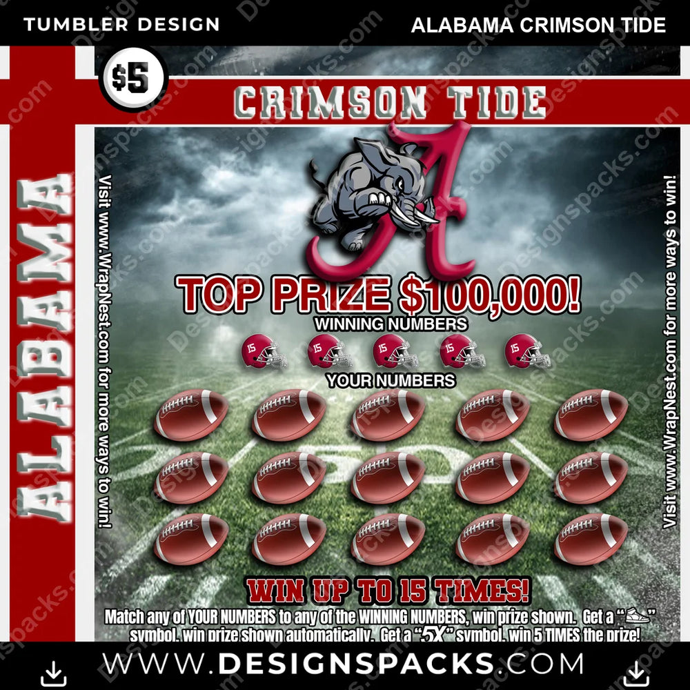 College Sport Lottery Ticket (FOOTBALL) Alabama Crimson Tide NCAA College Sport Tumbler Digital Wrap Design Download