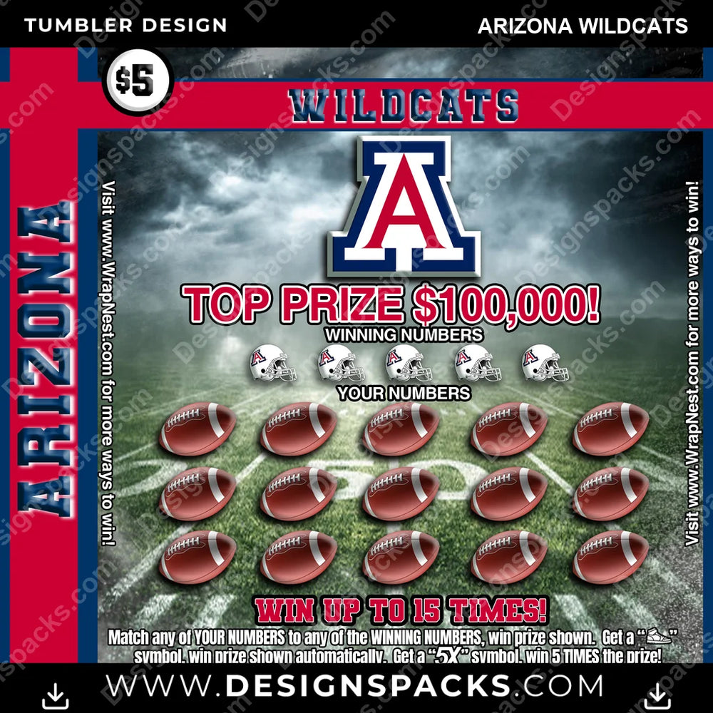 College Sport Lottery Ticket (FOOTBALL) Arizona Wildcats NCAA College Sport Tumbler Digital Wrap Design Download