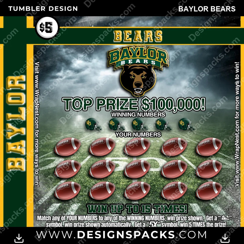 College Sport Lottery Ticket (FOOTBALL) Baylor Bears NCAA College Sport Tumbler Digital Wrap Design Download