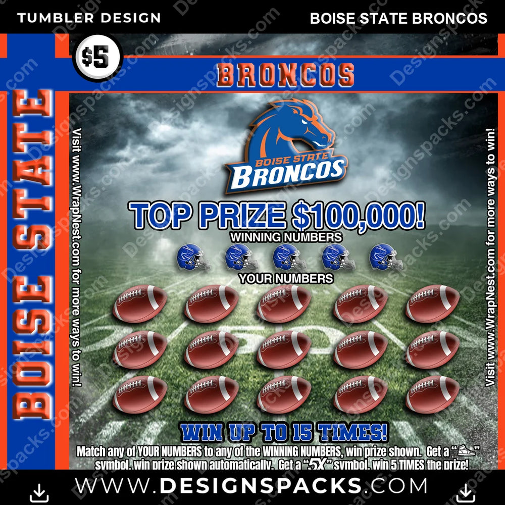 College Sport Lottery Ticket (FOOTBALL) Boise State Broncos NCAA College Sport Tumbler Digital Wrap Design Download