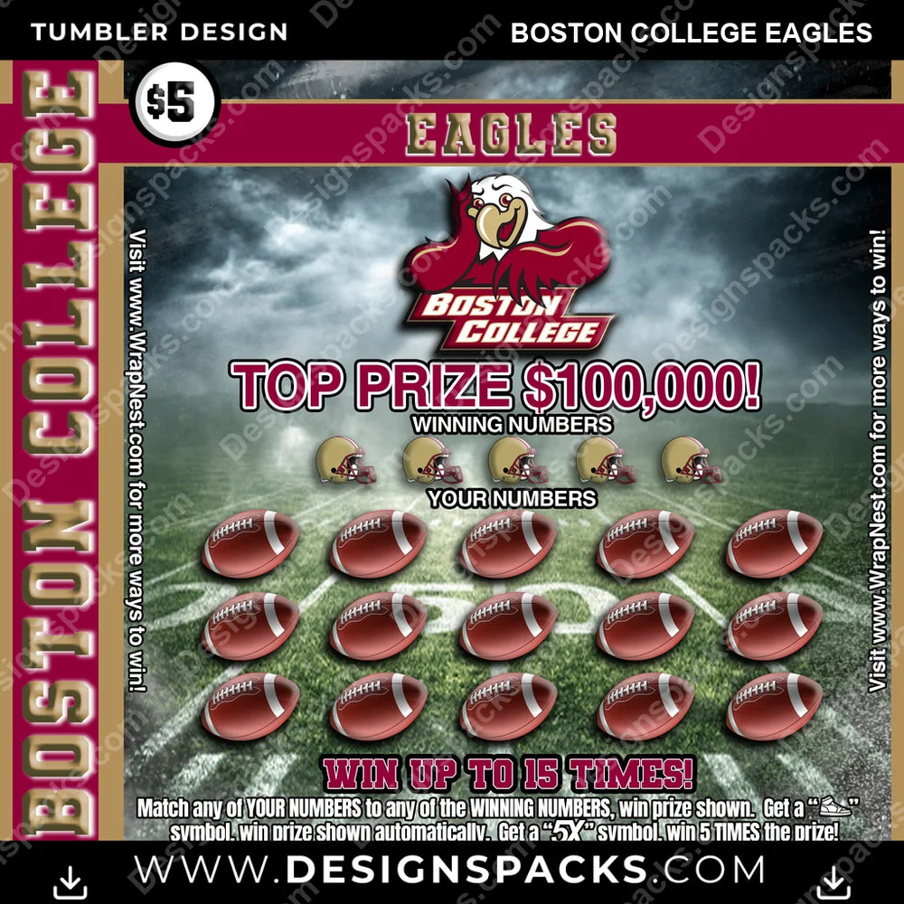 College Sport Lottery Ticket (FOOTBALL) Boston College Eagles NCAA College Sport Tumbler Digital Wrap Design Download