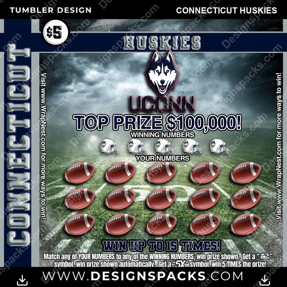 College Sport Lottery Ticket (FOOTBALL) Connecticut Huskies NCAA College Sport Tumbler Digital Wrap Design Download