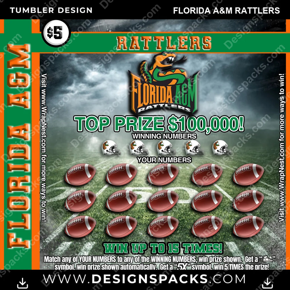 College Sport Lottery Ticket (FOOTBALL) Florida A&M Rattlers NCAA College Sport Tumbler Digital Wrap Design Download