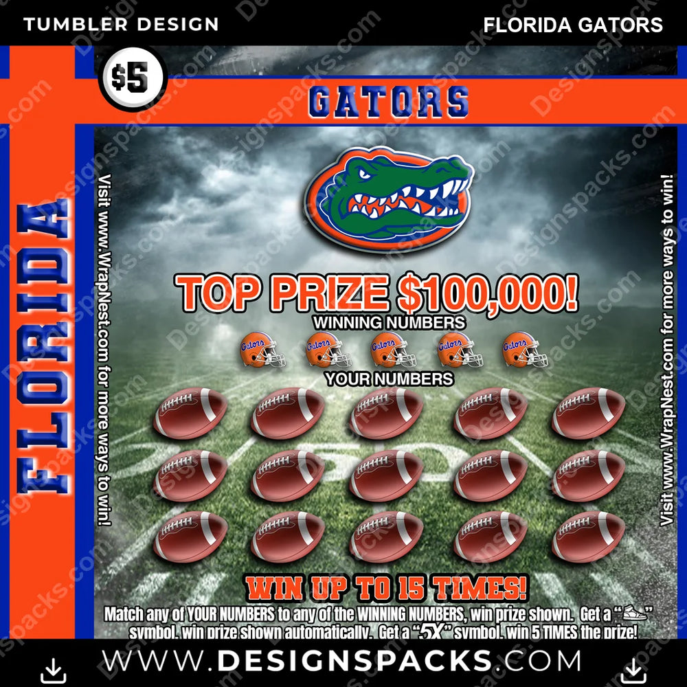 College Sport Lottery Ticket (FOOTBALL) Florida Gators NCAA College Sport Tumbler Digital Wrap Design Download