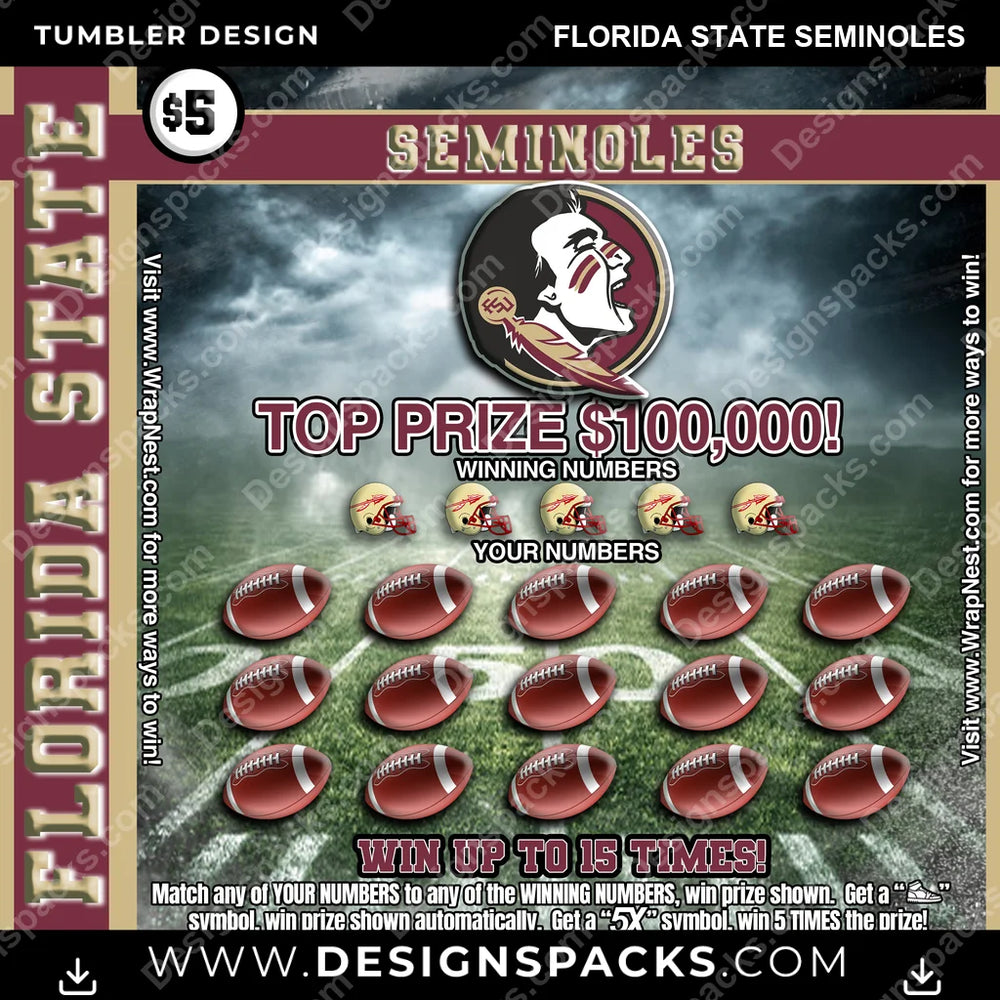 College Sport Lottery Ticket (FOOTBALL) Florida State Seminoles NCAA College Sport Tumbler Digital Wrap Design Download