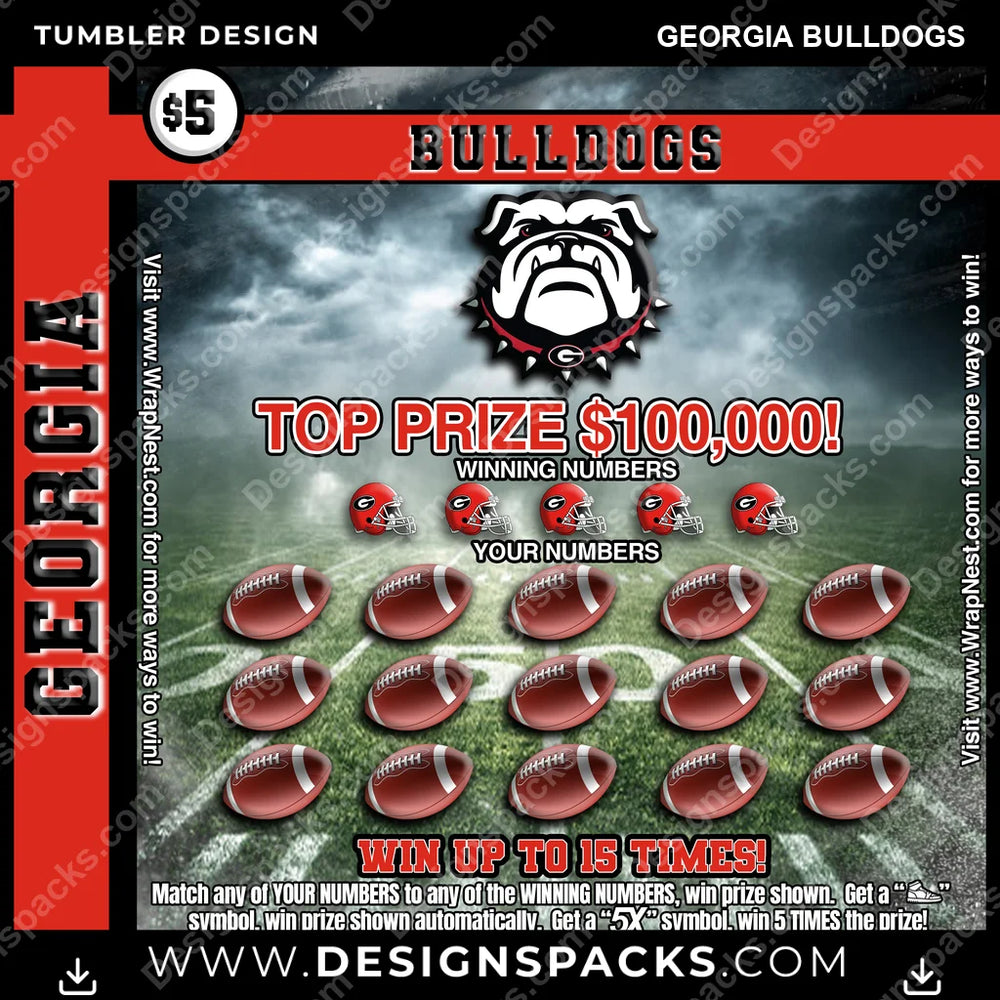 College Sport Lottery Ticket (FOOTBALL) Georgia Bulldogs NCAA College Sport Tumbler Digital Wrap Design Download