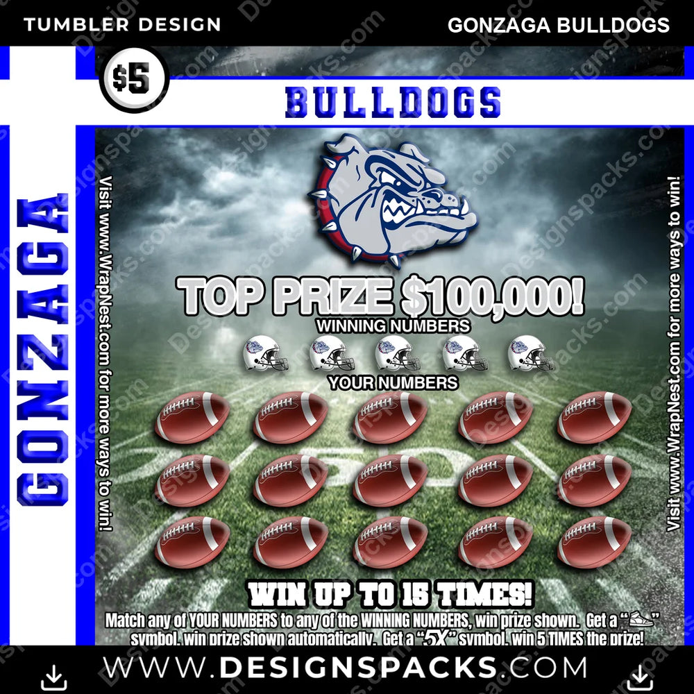 College Sport Lottery Ticket (FOOTBALL) Gonzaga Bulldogs NCAA College Sport Tumbler Digital Wrap Design Download
