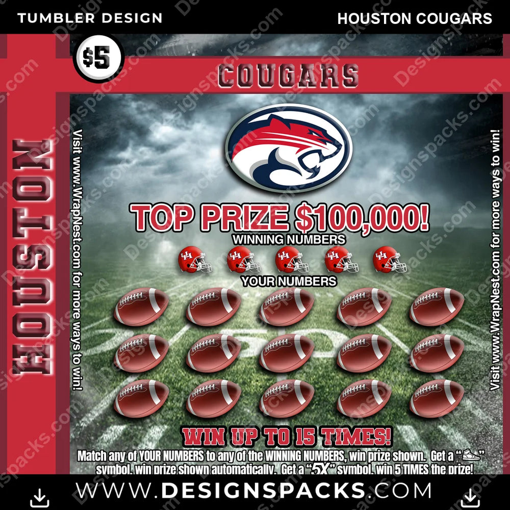 College Sport Lottery Ticket (FOOTBALL) Houston Cougars NCAA College Sport Tumbler Digital Wrap Design Download