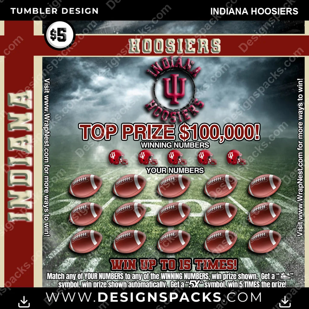 College Sport Lottery Ticket (FOOTBALL) Indiana Hoosiers NCAA College Sport Tumbler Digital Wrap Design Download