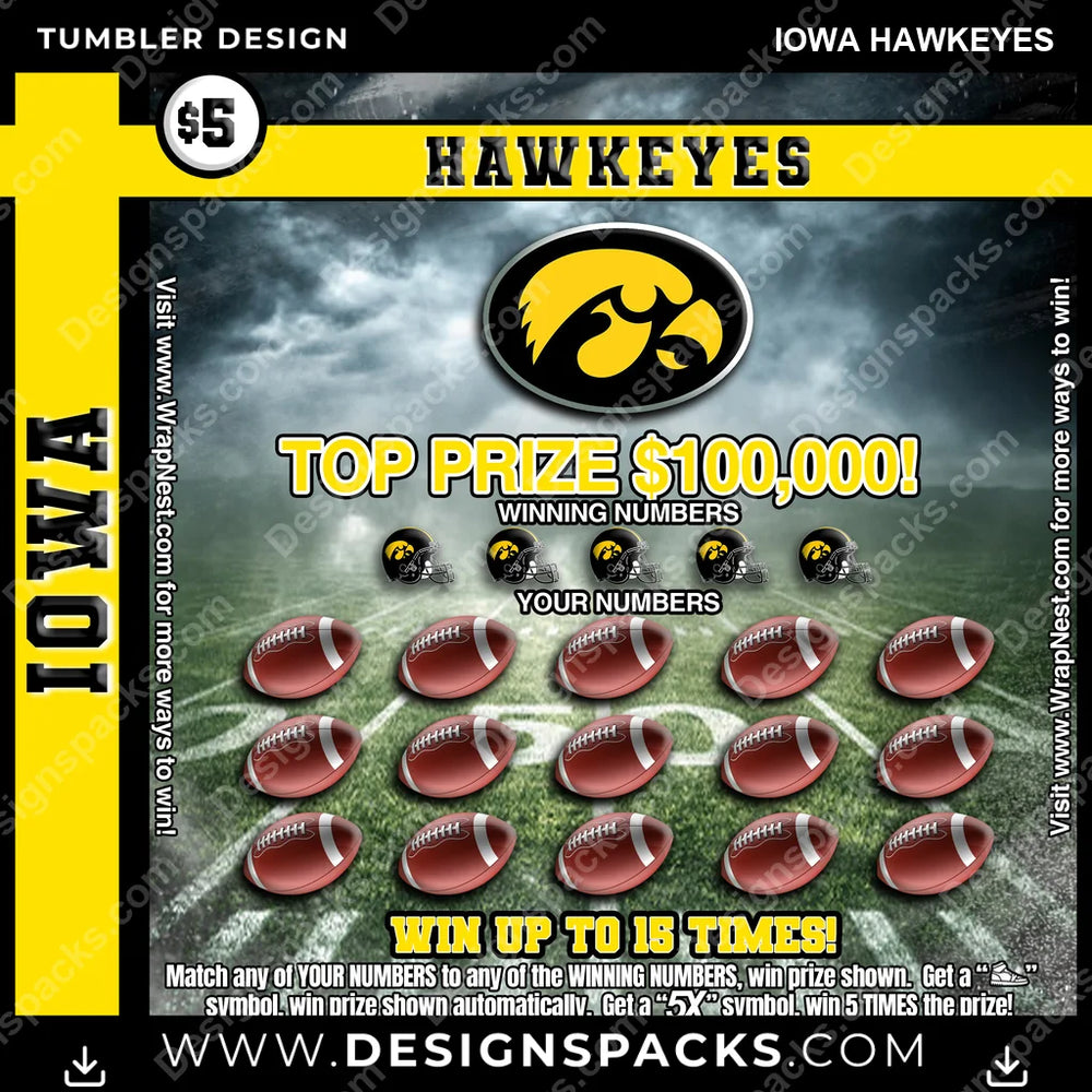 College Sport Lottery Ticket (FOOTBALL) Iowa Hawkeyes NCAA College Sport Tumbler Digital Wrap Design Download