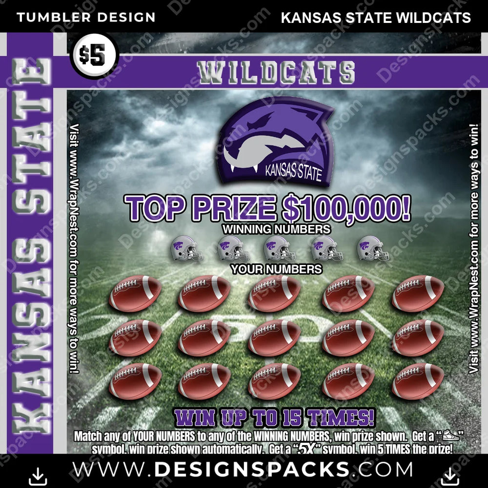 College Sport Lottery Ticket (FOOTBALL) Kansas State Wildcats NCAA College Sport Tumbler Digital Wrap Design Download