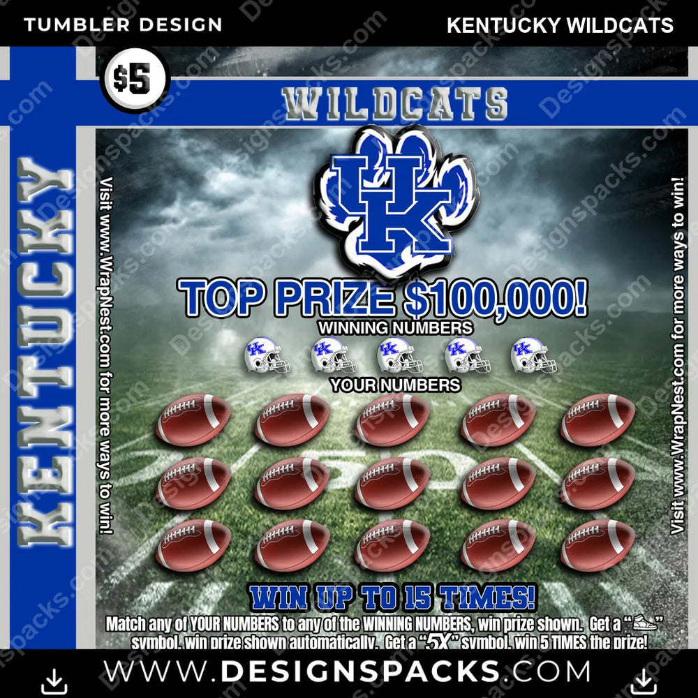 College Sport Lottery Ticket (FOOTBALL) Kentucky Wildcats NCAA College Sport Tumbler Digital Wrap Design Download