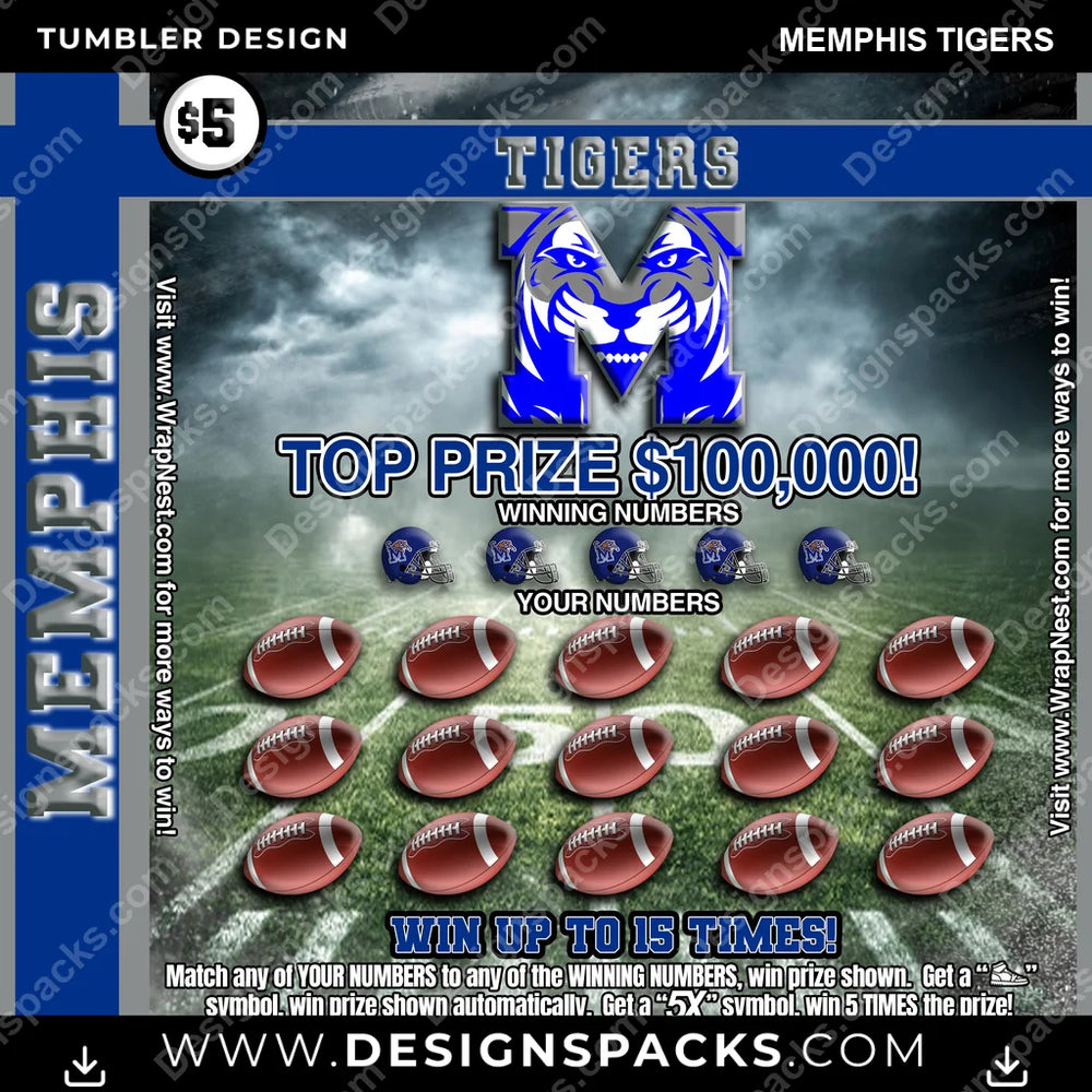 College Sport Lottery Ticket (FOOTBALL) Memphis Tigers NCAA College Sport Tumbler Digital Wrap Design Download