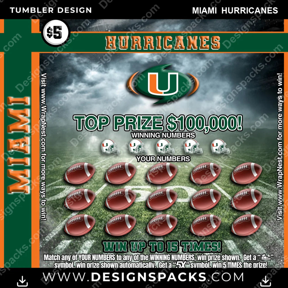 College Sport Lottery Ticket (FOOTBALL) Miami Hurricanes NCAA College Sport Tumbler Digital Wrap Design Download