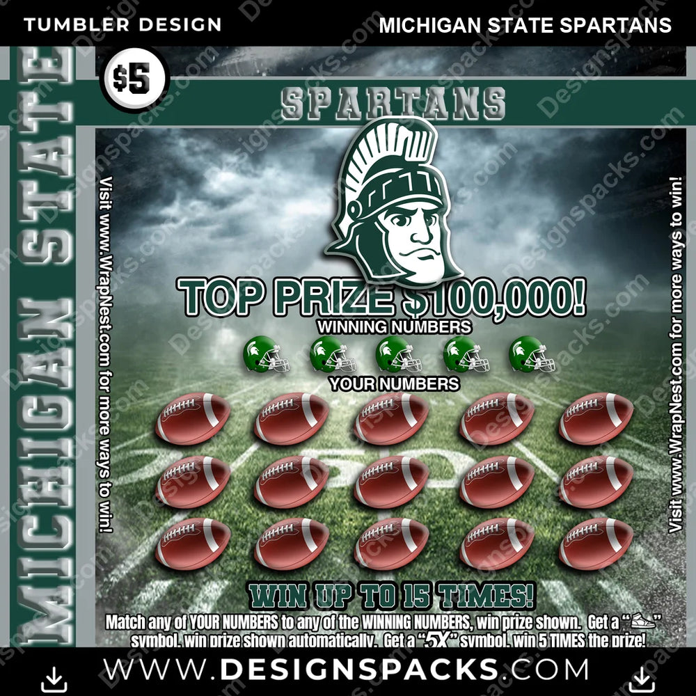 College Sport Lottery Ticket (FOOTBALL) Michigan State Spartans NCAA College Sport Tumbler Digital Wrap Design Download