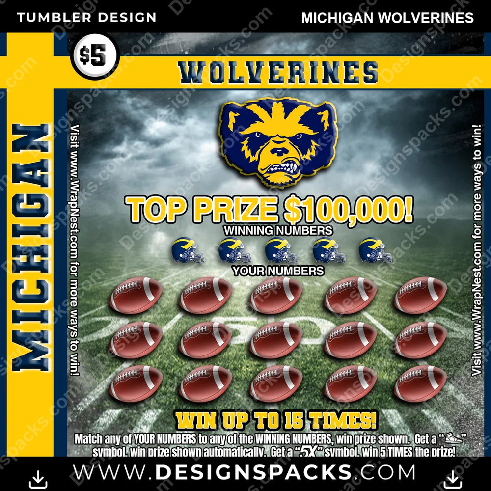 College Sport Lottery Ticket (FOOTBALL) Michigan Wolverines NCAA College Sport Tumbler Digital Wrap Design Download